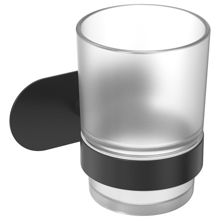 Čaša sa držačem Voxort 3000, zidna, samoljepljiva, crna